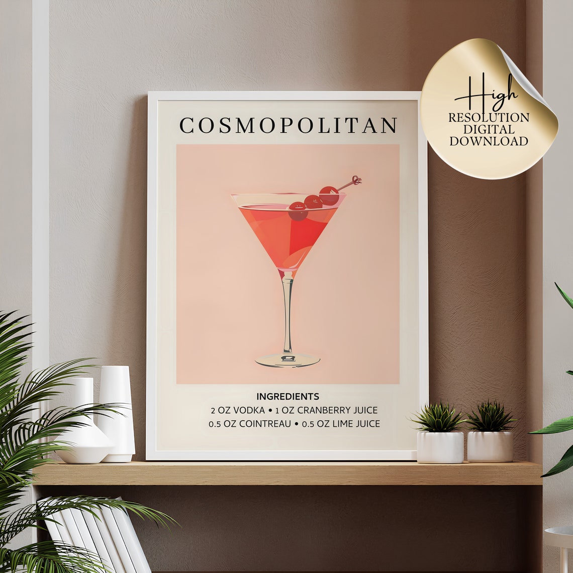 Cosmopolitan Cocktail Recipe Art Modern Bar Cart Kitchen Print - Image 2