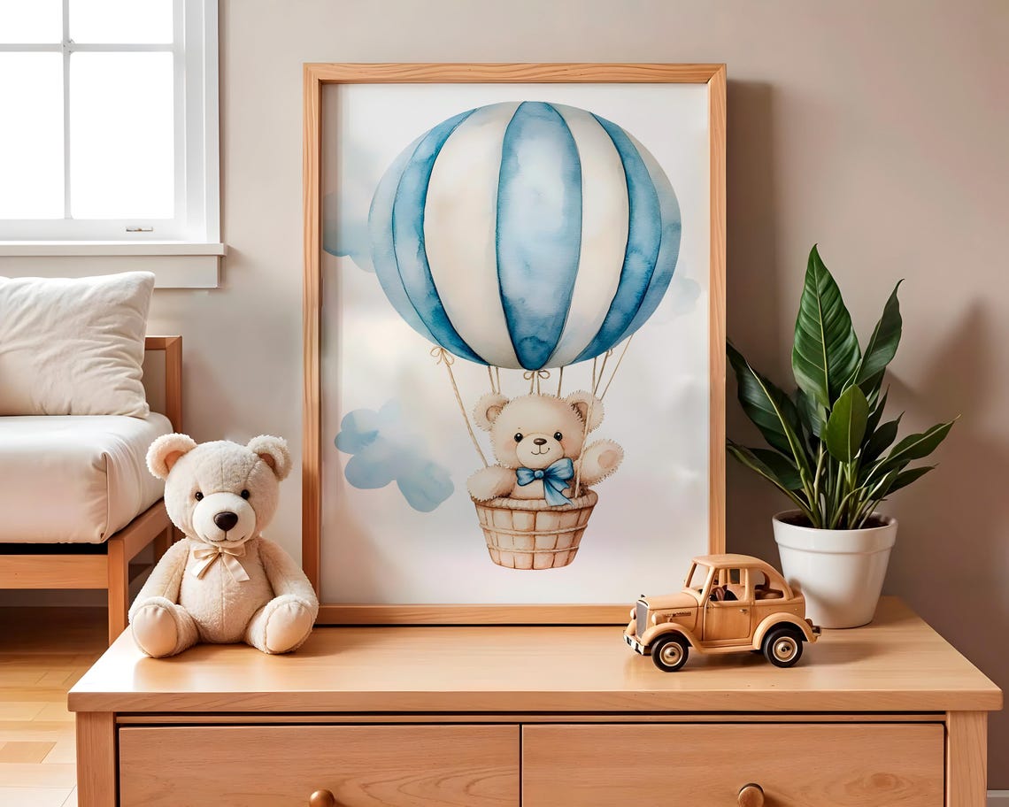 Bear On A Balloon Nursery Decor Baby Room Wall Art Nursery Decor Prints Animal Boho Kids Room Decor Instant - Image 2