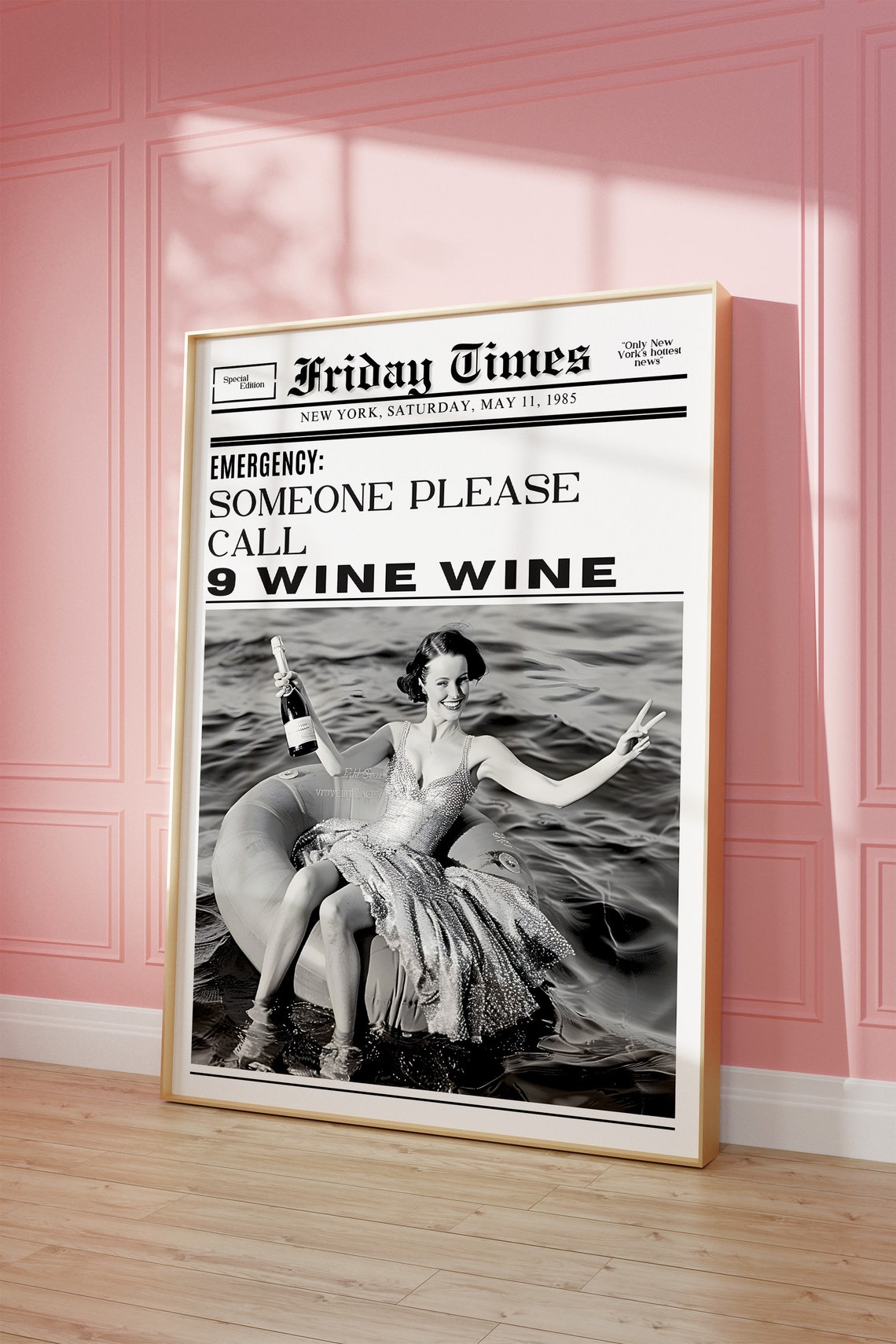 Emergency Someone Please Call 9 Wine Wine Funny Newspaper Poster - Image 4