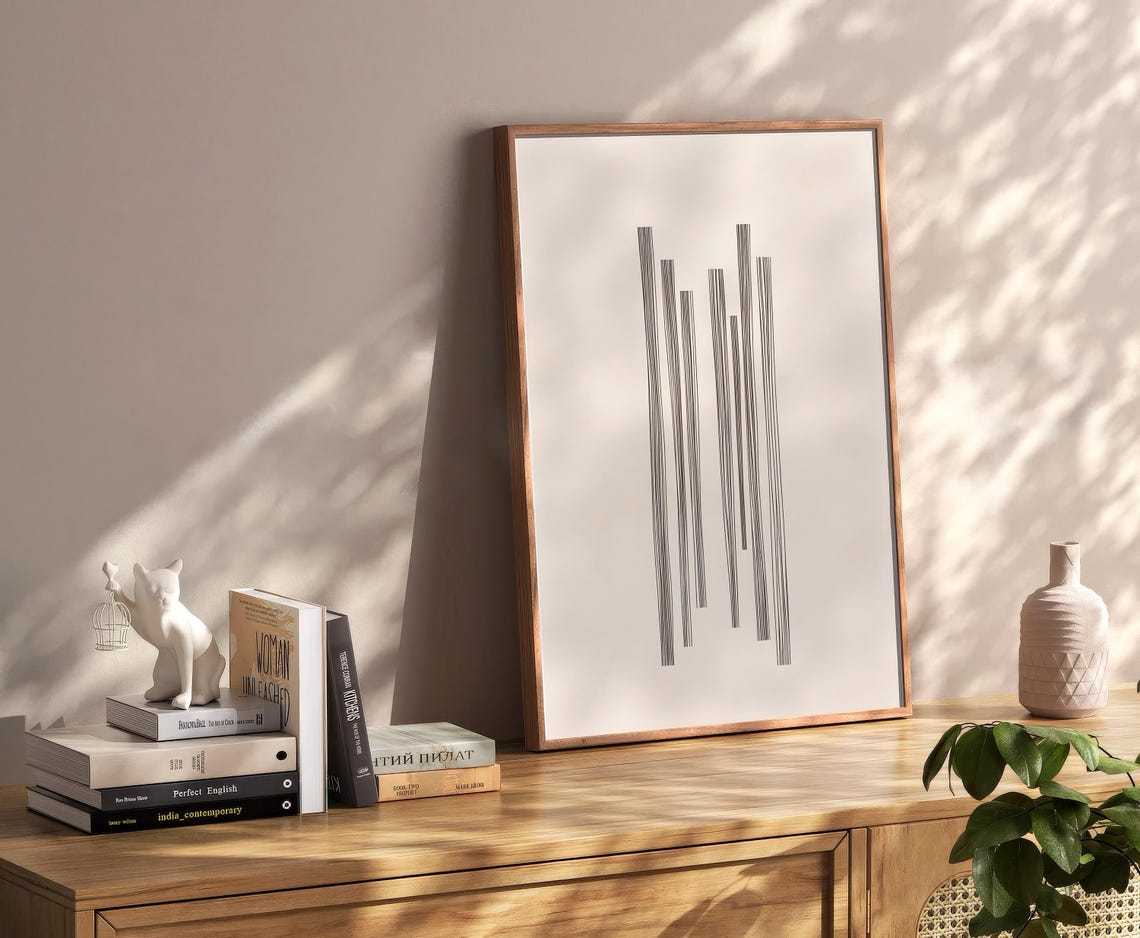 Minimalist Vertical Line Abstract Modern Beige Neutral Poster - Image 2