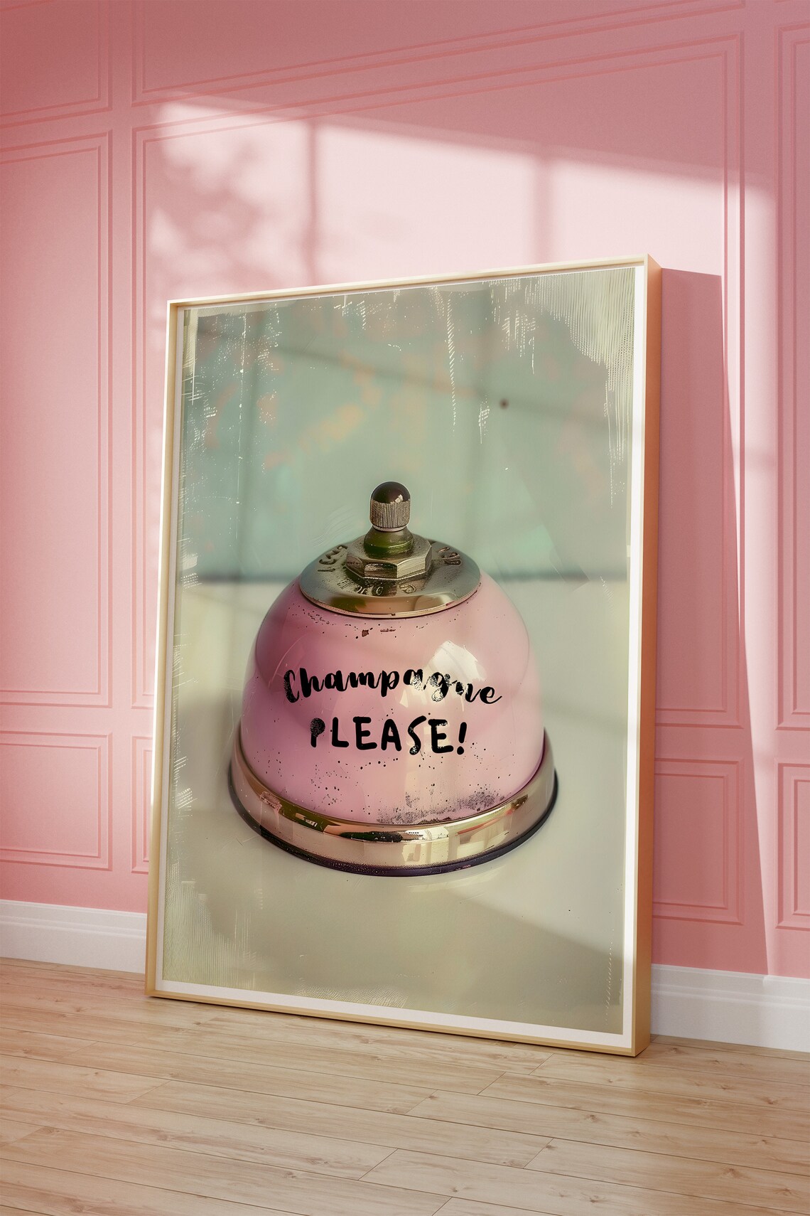 Champagne Please Pink Vintage Service Bell Bar Cart Quote Poster - Image 2