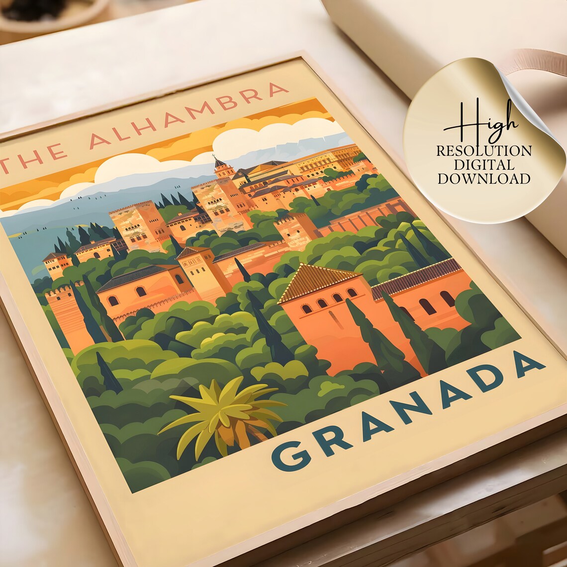 Alhambra Retro Travel Poster, Minimalist Wall Art Print - Image 4