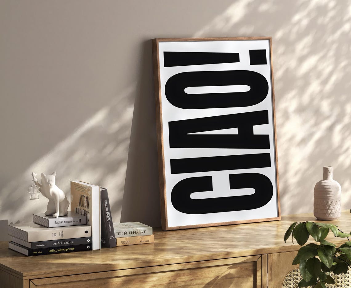 Ciao Big Bold Black Letter Typography Italian Greeting Wall Art - Image 2