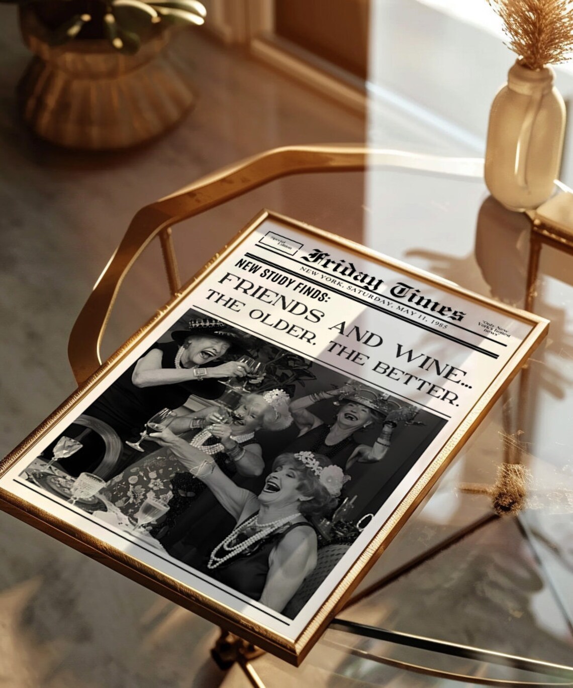 Friends And Wine Vintage Newspaper Style Friendship Quote Poster - Image 3