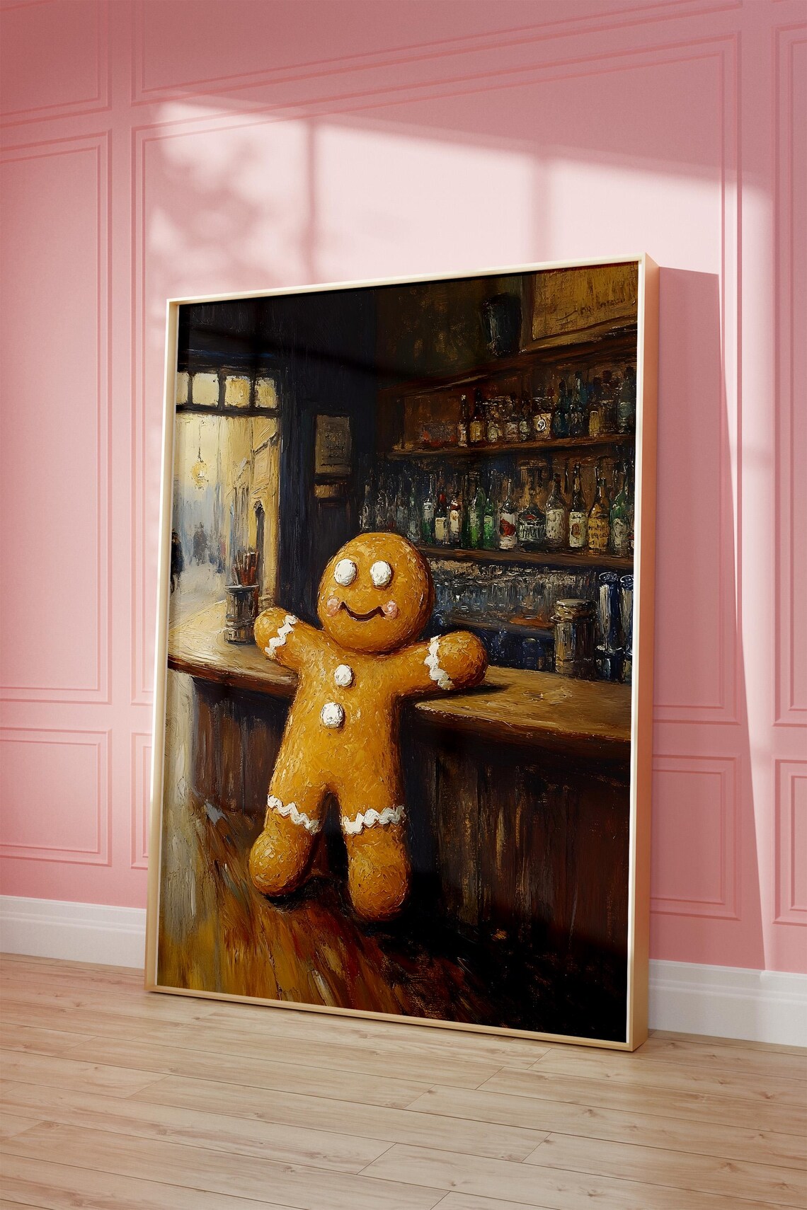 Christmas Gingerbread Man Vintage Bar Scene Holiday Art Poster - Image 3