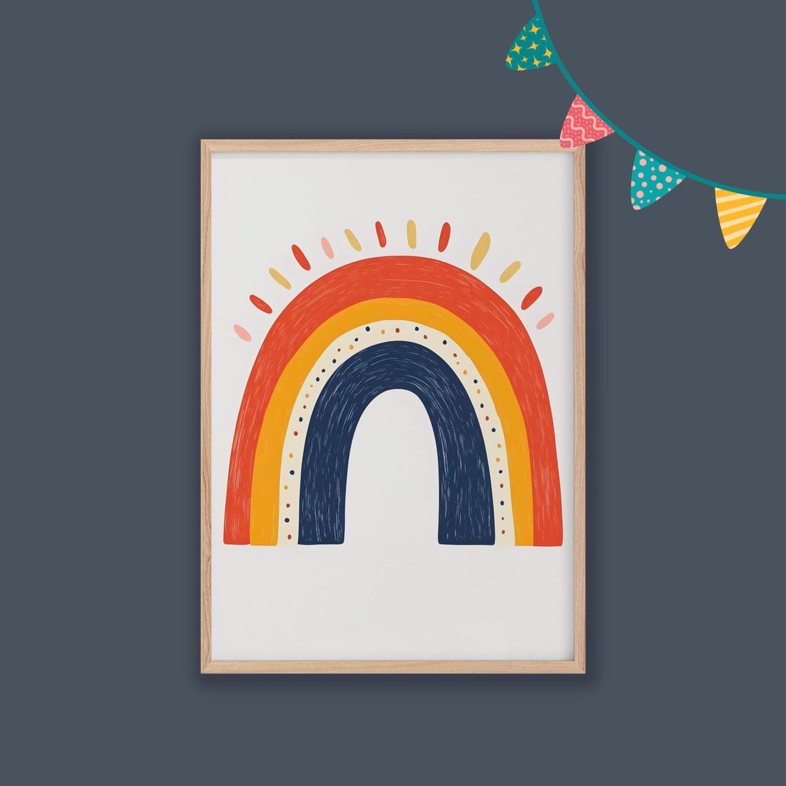 Colorful Arched Rainbow With Sunburst Nursery Baby Room Poster