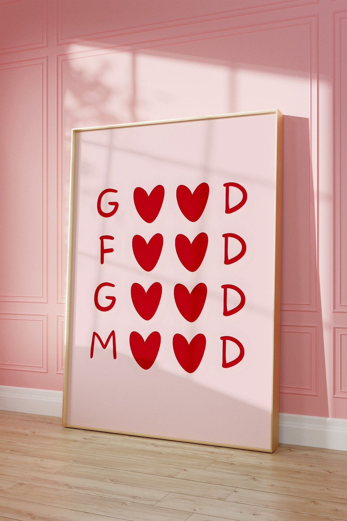 Good Food Good Mood Pink Heart Kitchen Cheerful Decor Wall Art