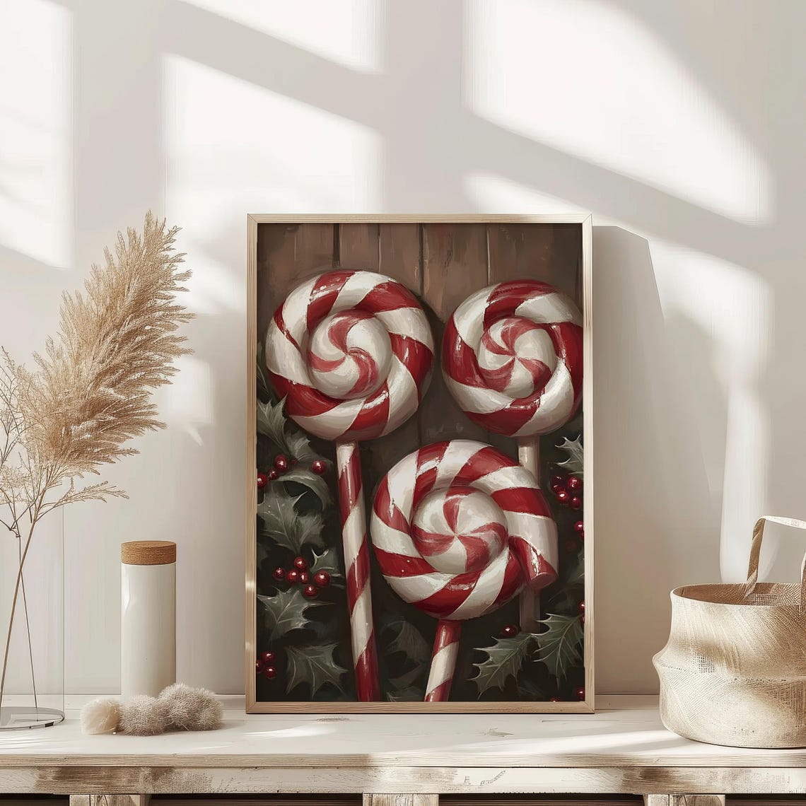 Peppermint Lollipops With Holly Vintage Christmas Candy Poster - Image 2