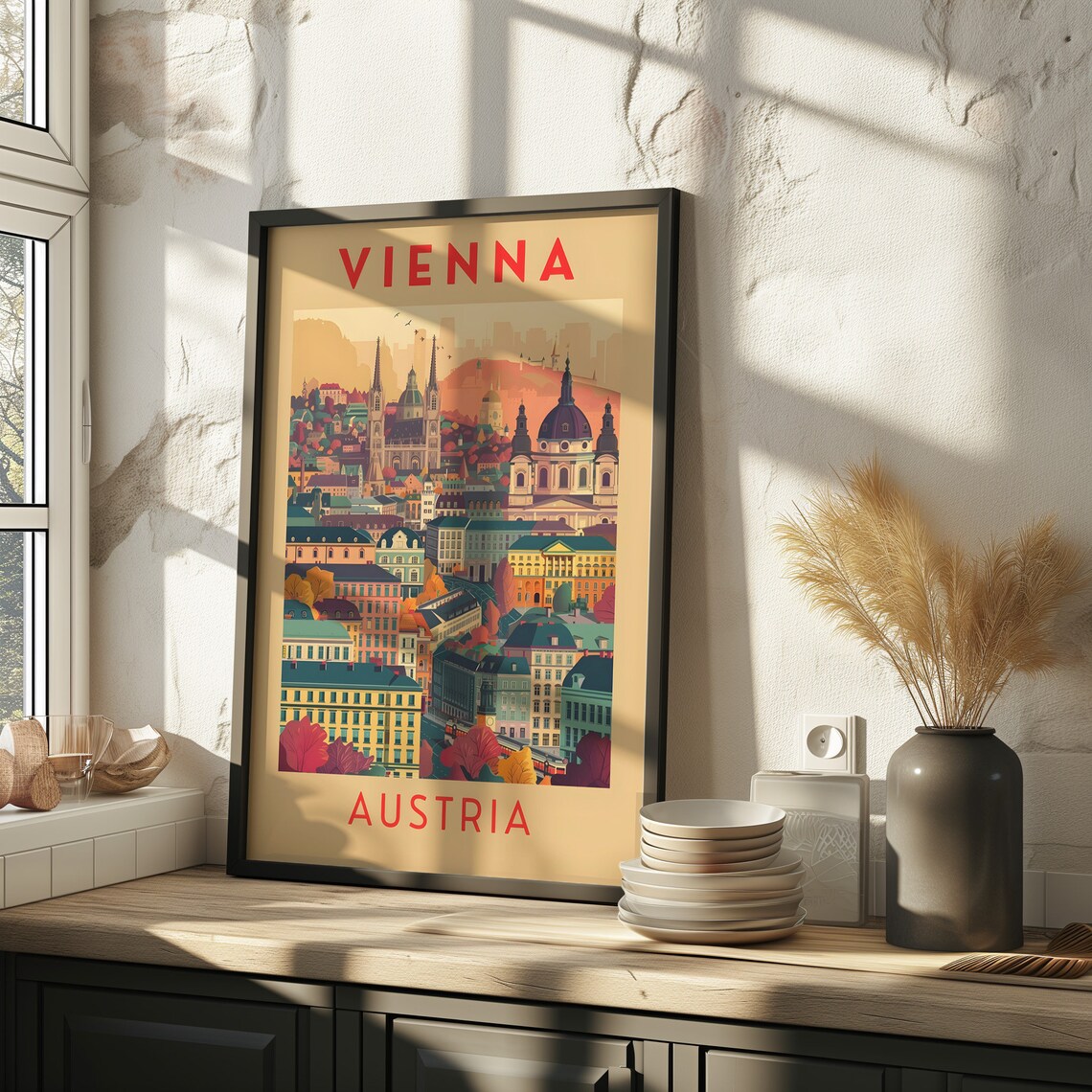 Vienna Austria Retro Cityscape Cathedral Vintage Travel Poster - Image 3