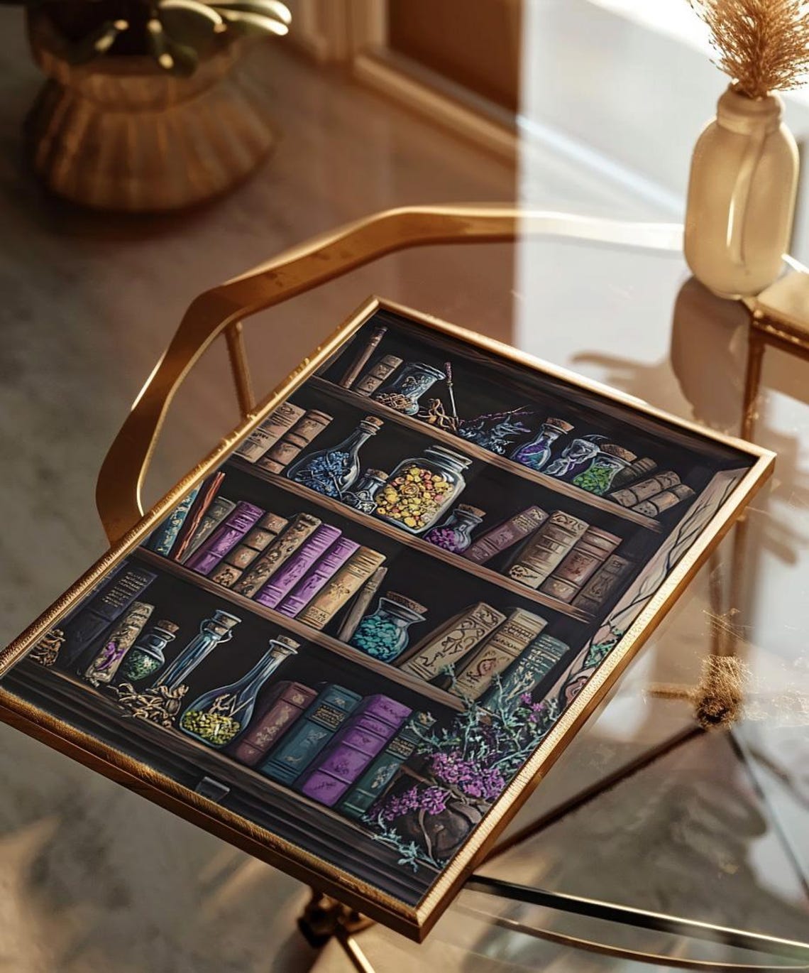 Witch Potion Bookshelf Spell Books Apothecary Magic Art Poster - Image 4