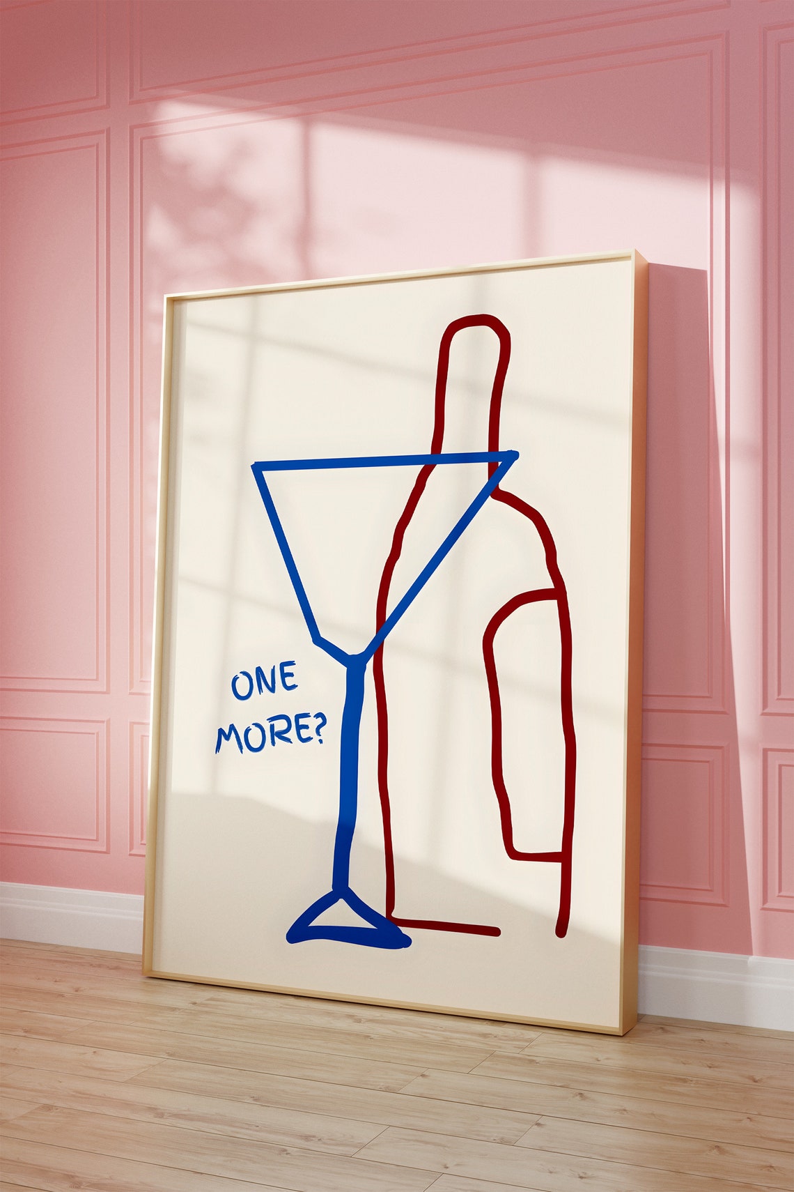 One More Question Martini and Wine Cheeky Minimal Line Art Bar Poster - Image 2