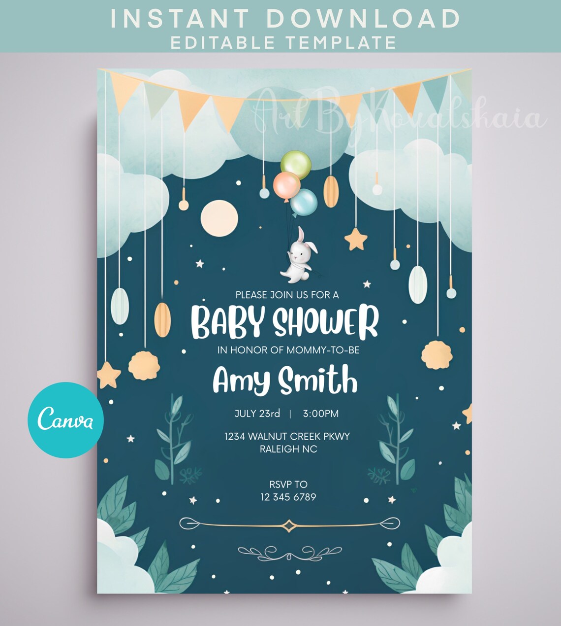 Baby Shower Invitation, Bunny Theme Template
