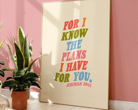 For I Know the Plans Jeremiah 29 Retro Colorful Christian Quote Poster