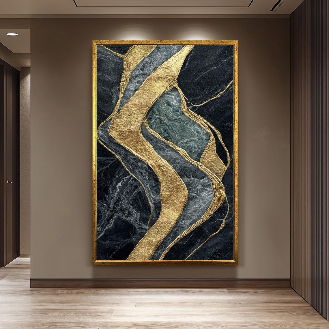 Luxury Black Marble Texture with Elegant Gold Foil Abstract Art Poster