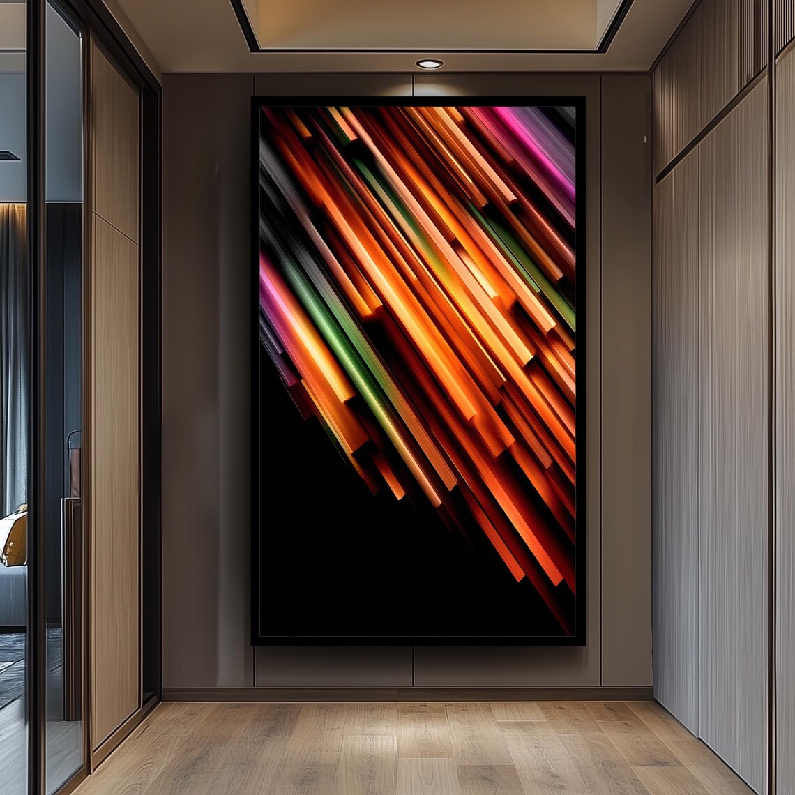 Diagonal Warm Neon Light Blocks, Abstract Art Print