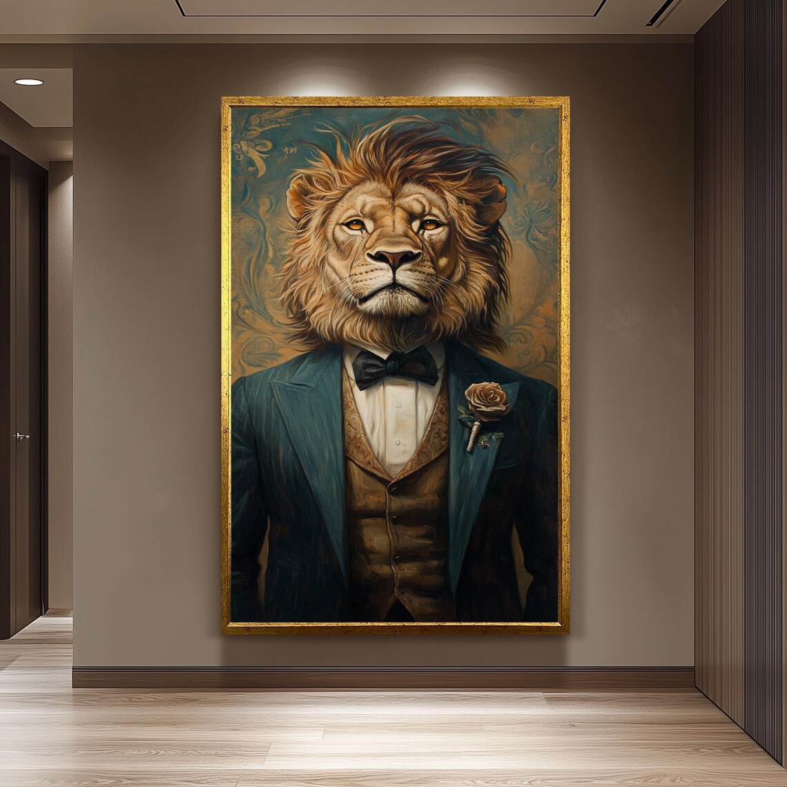 Regal Lion Portrait Art Print, Victorian Suit