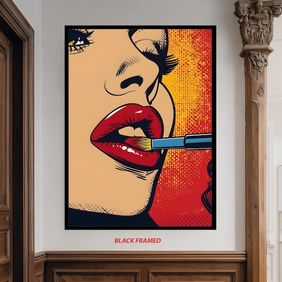 Bold Pop Art Red Lips Lipstick Comic Halftone Retro Beauty Poster