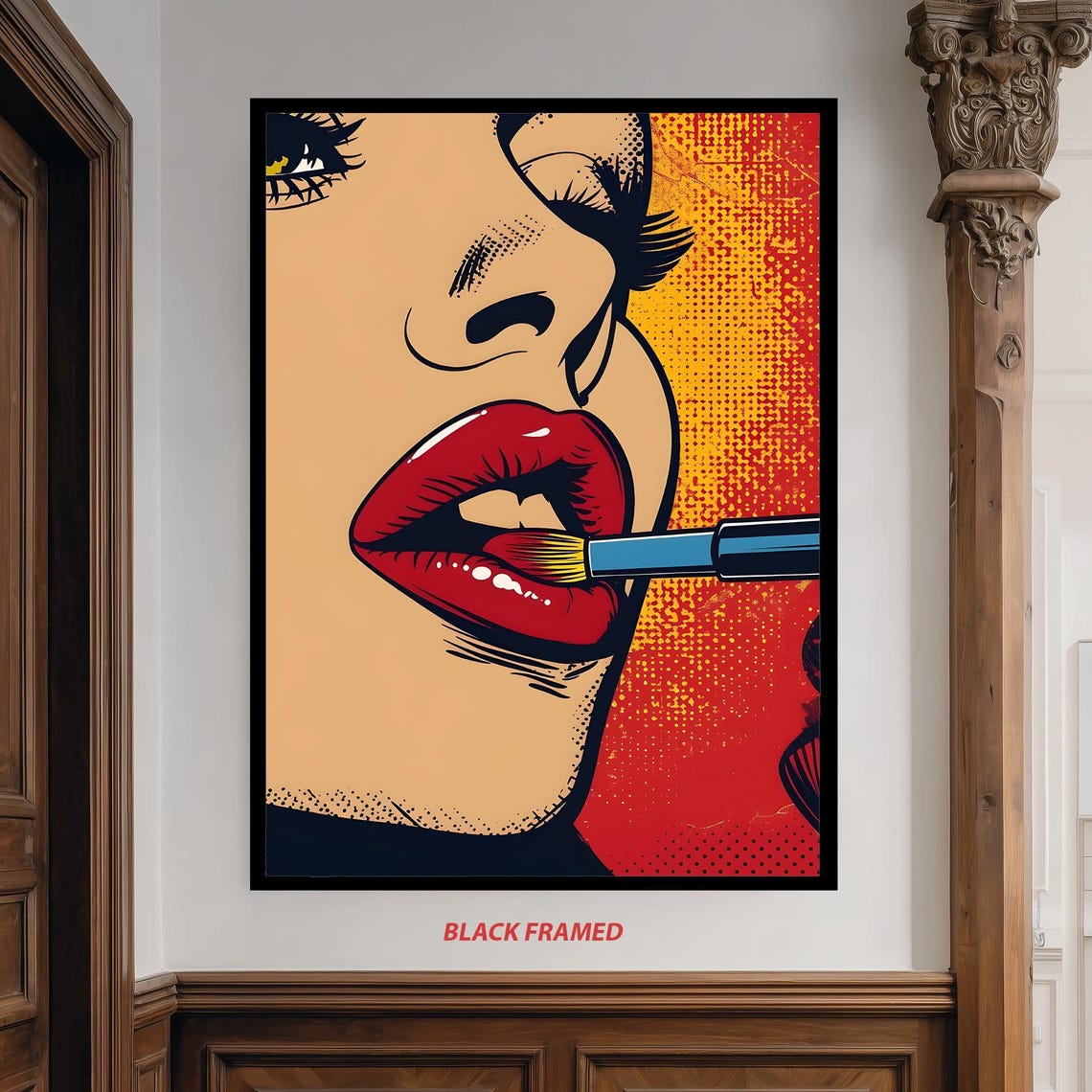Bold Pop Art Red Lips Lipstick Comic Halftone Retro Beauty Poster