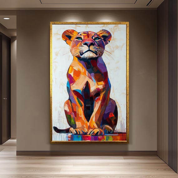 Pop Art Lioness Canvas Wall Print Abstract Colorful Animal Decor For Living Room Office Or Bedroom Bold Gift Wildlife And Lovers