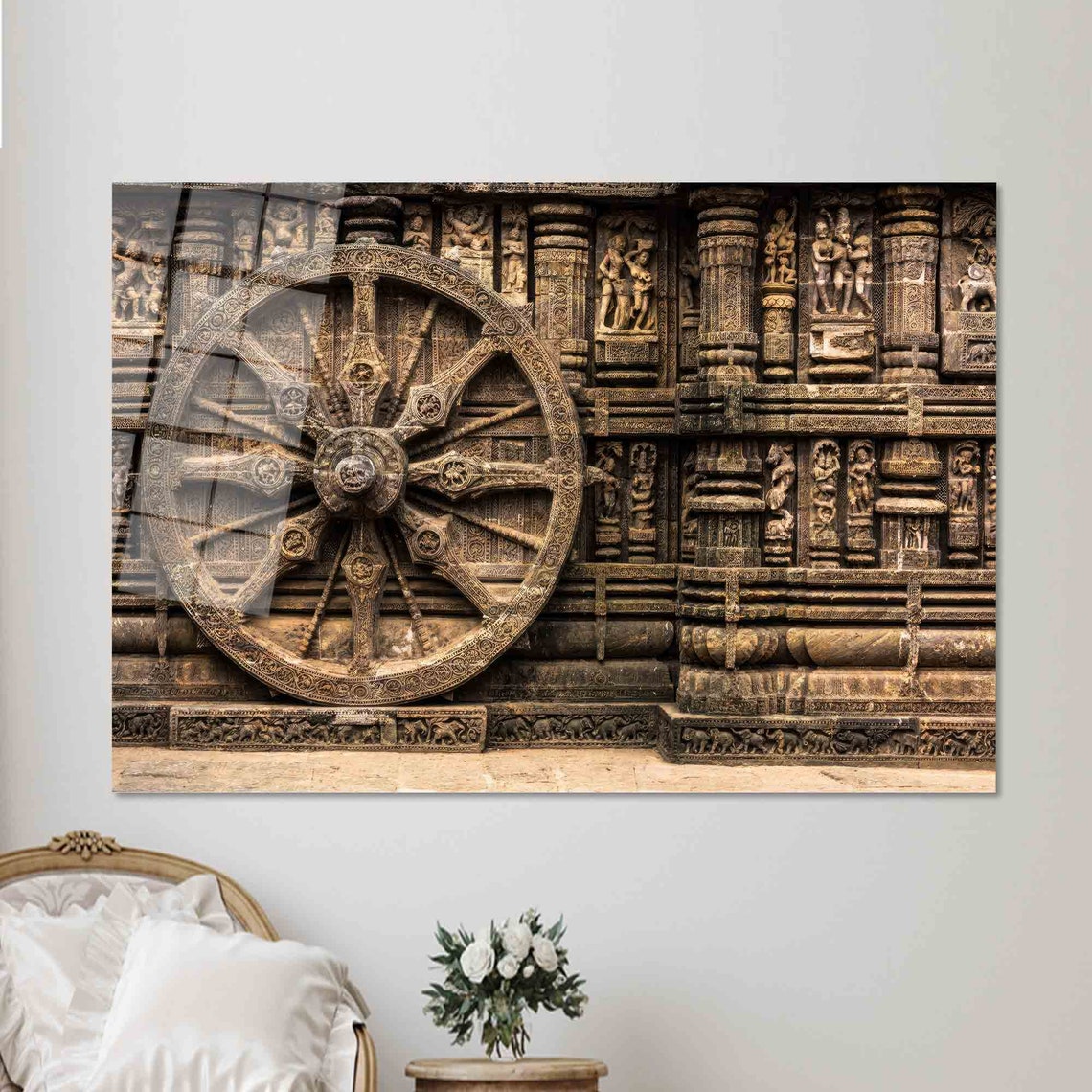 Chakra Wall Art Konark Sun Wall Art Modern Poster Indian Art Tempered Glass Chakra Wallpaper Framed Wall Decor Home Wall Art - Image 2