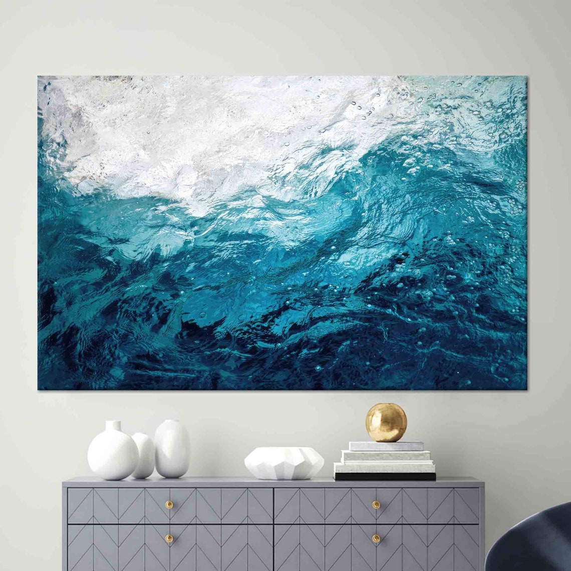 Turquoise Ocean Surface Aerial Waves Abstract Seascape Art Poster