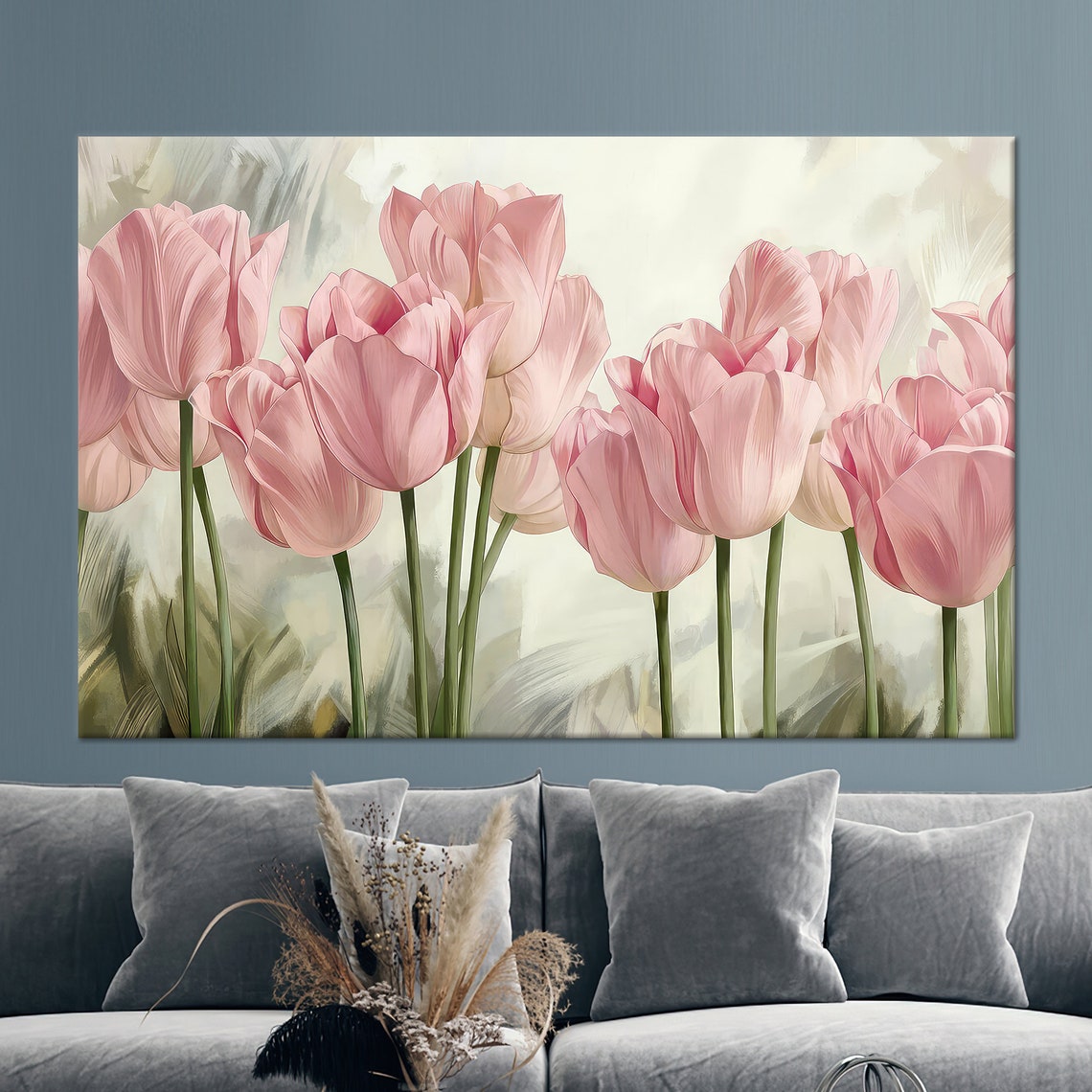 Pink Tulips Delicate Painted Botanical Floral Watercolor Style Poster