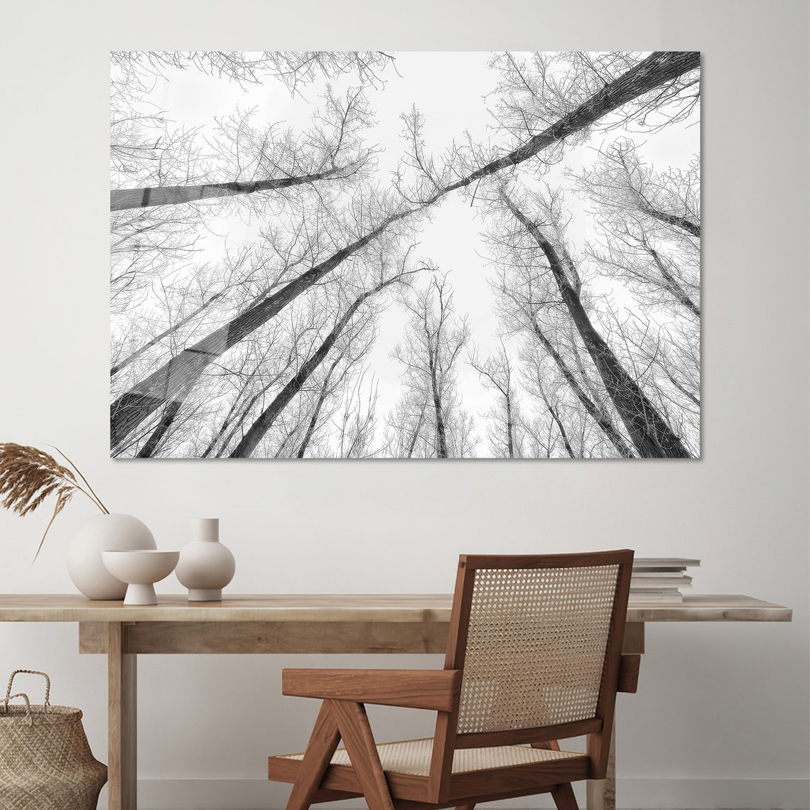 Black and White Tree Canopy Looking Up Minimalist Nature Poster - Image 2