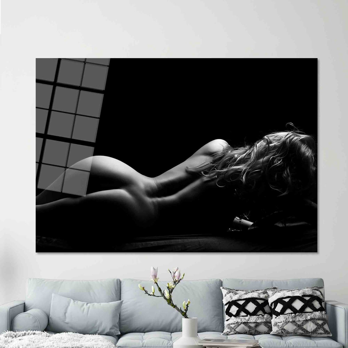 Black White Reclining Woman Artistic Silhouette Photography Poster - Image 2