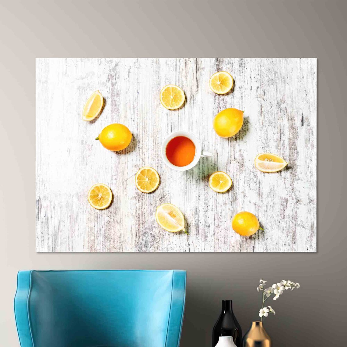 Lemon Wall Decor Yellow Wall Art Tea Wall Art Modern Tempered Glass Lemon Wallpaper Framed Wall Art Gifts Kitchen Wall Art - Image 2