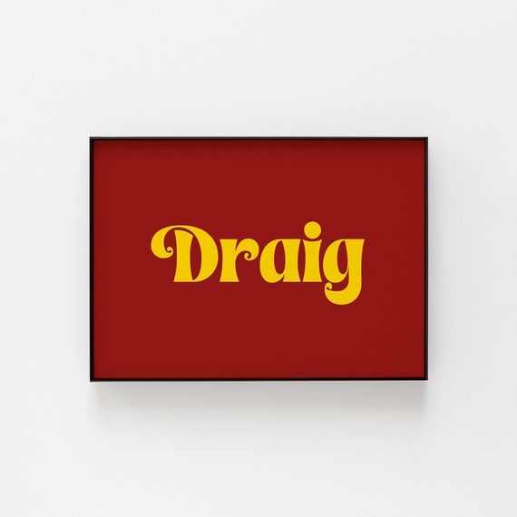 Draig Print Welsh Themed Wall Art Dragon Poster Of The Word Cool Room Dark Red Wales