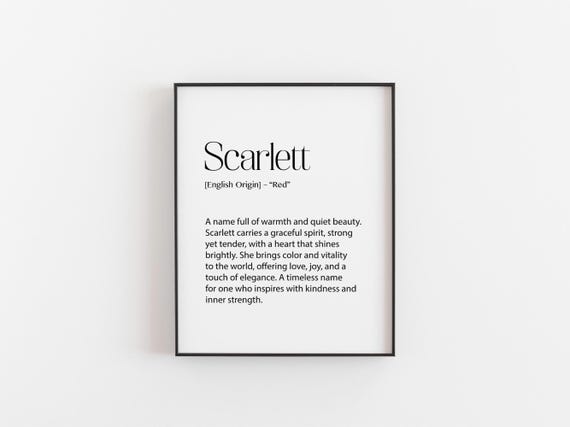 Scarlett Name Meaning Print Personalized Wall Art Elegant Baby Girl Poster Gift For Nursery Birthday Or Home Dcor