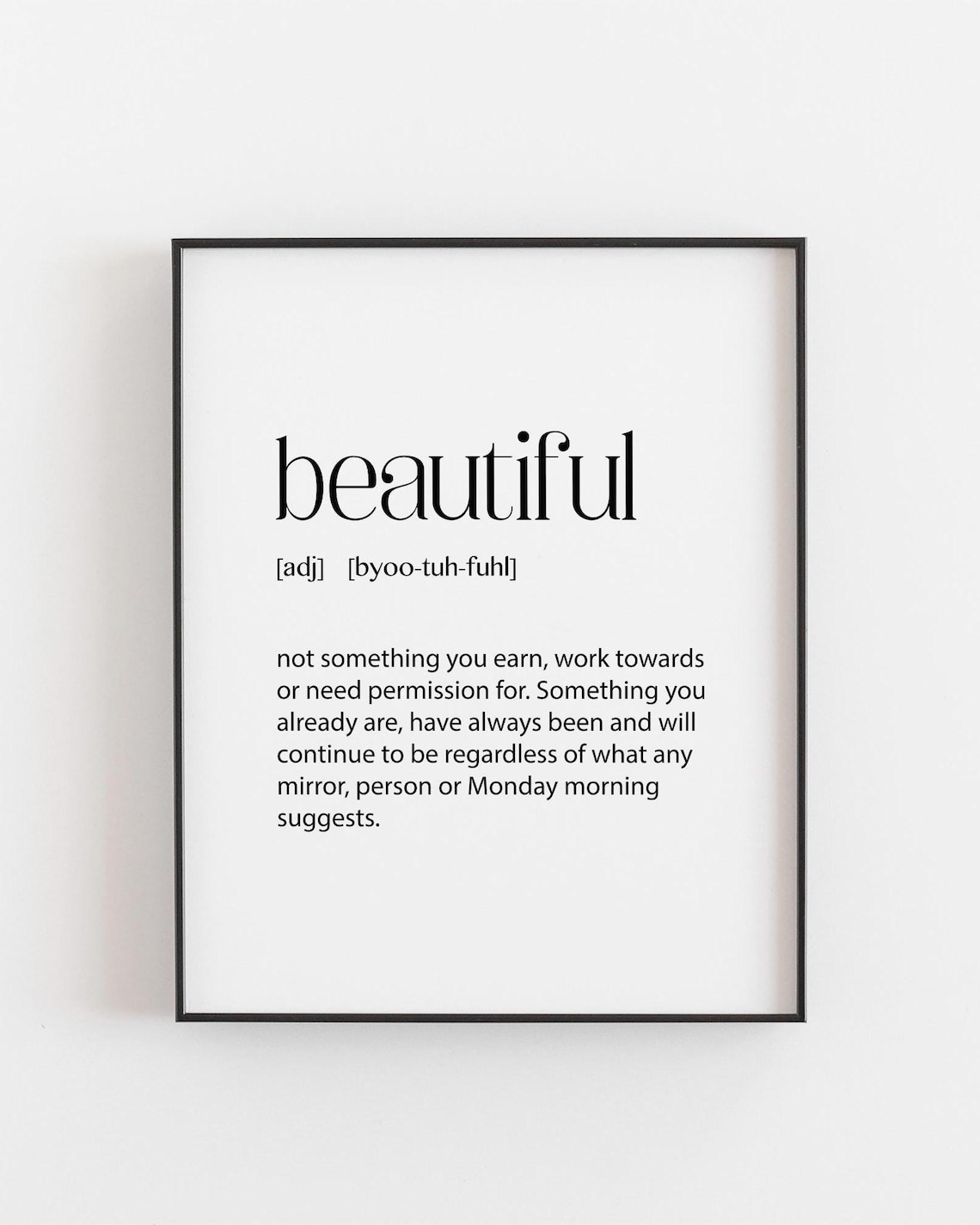 Beautiful Definition Print Black White Self Love Empowering Typography Art