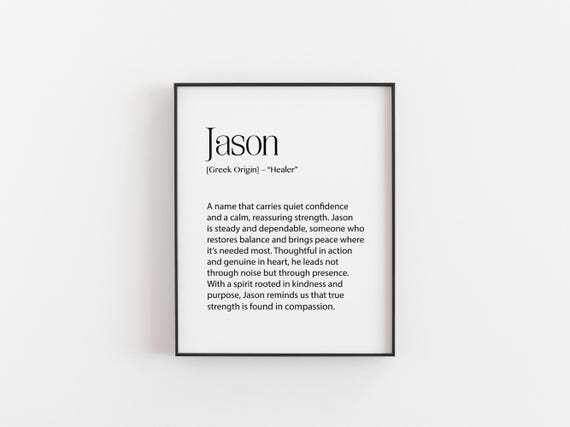 Jason Name Meaning Print Greek Origin Healer Personalised Wall Art Minimalist Typography Poster Gift For Him Home Decor