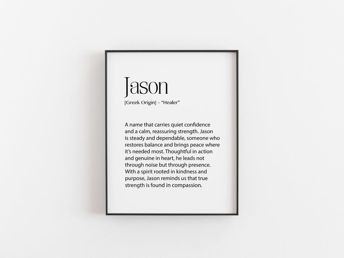 Jason Name Meaning Healer Greek Origin Minimalist Typography Poster