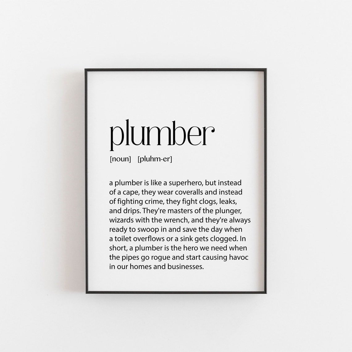 Plumber Definition Typography Poster Funny Plumbing Superhero Gift Art
