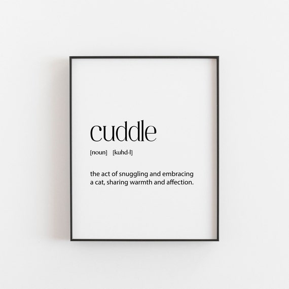 Cuddle Definition Cat Snuggling Minimalist Typography Print Art