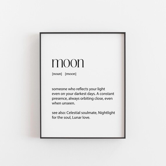 Moon Definition Print Celestial Wall Art Romantic Gift Poster Lunar Love Typography Astrology Home Decor Cosmic Soulmate