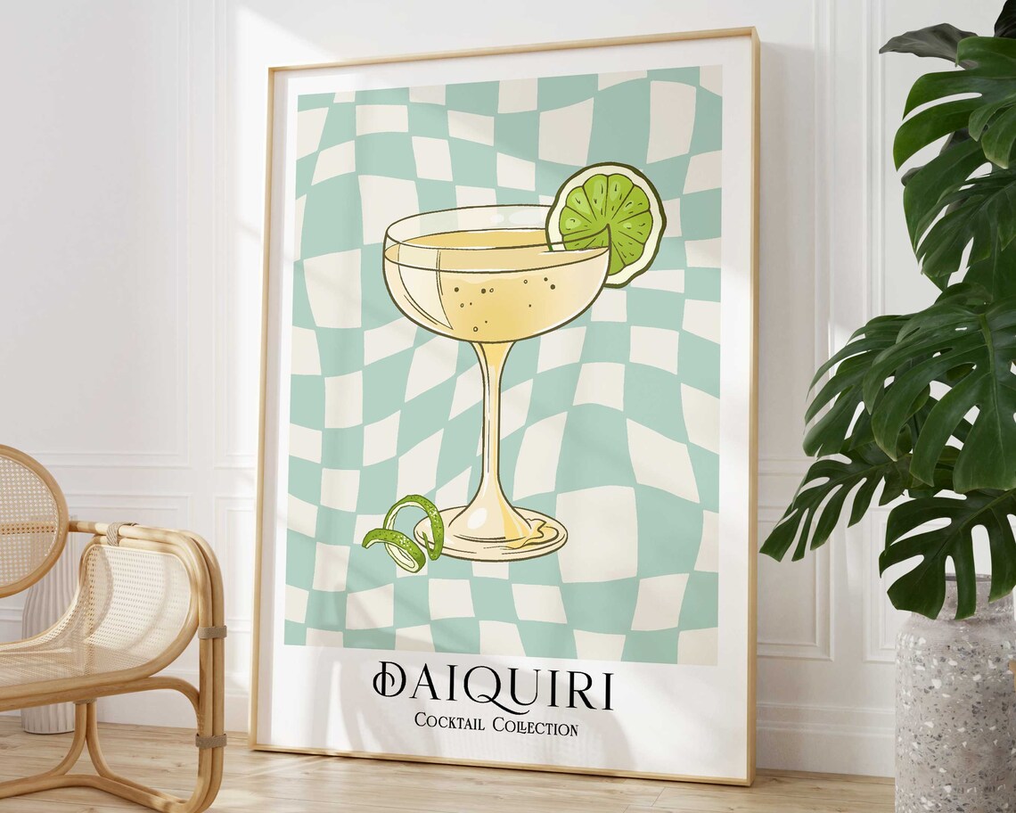 Daiquiri Cocktail Retro Poster, Bar Cart Art Print