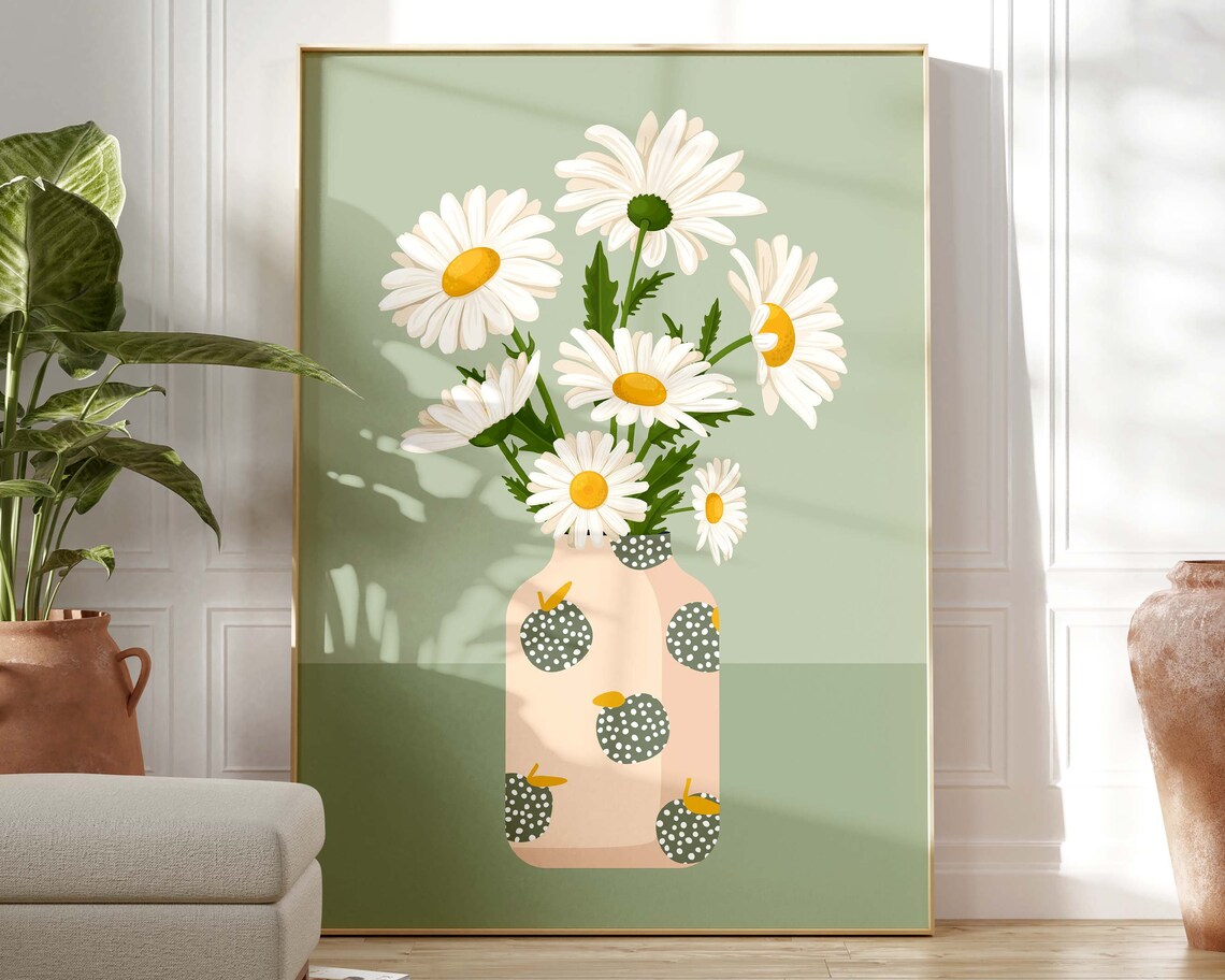 Daisy Print, Abstract Botanical Boho Wall Art