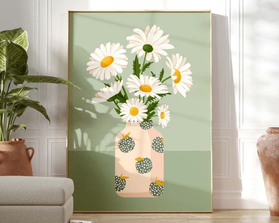 Daisy Print, Abstract Botanical Boho Wall Art