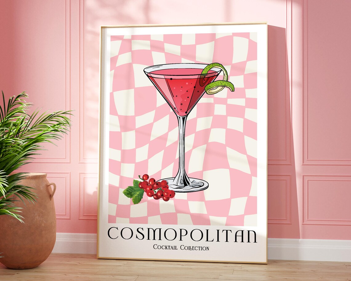 Cosmopolitan Cocktail Retro Poster, Kitchen Drinks Decor