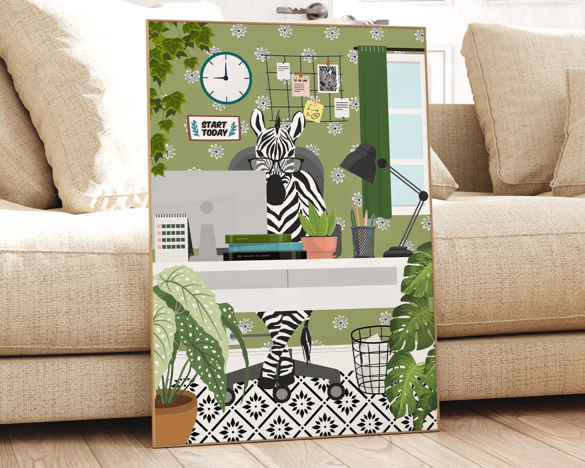 Zebra Work From Home Abstract Art Print, Modern Office