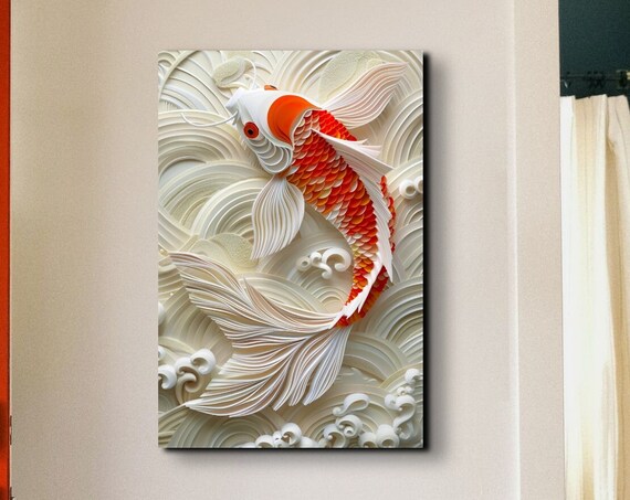 Geometric Koi Fish Wall Art Two Koi Fishes Nature Animal Wall Art Japanese Koi Fish Large Ready To Hang Wall Art Print