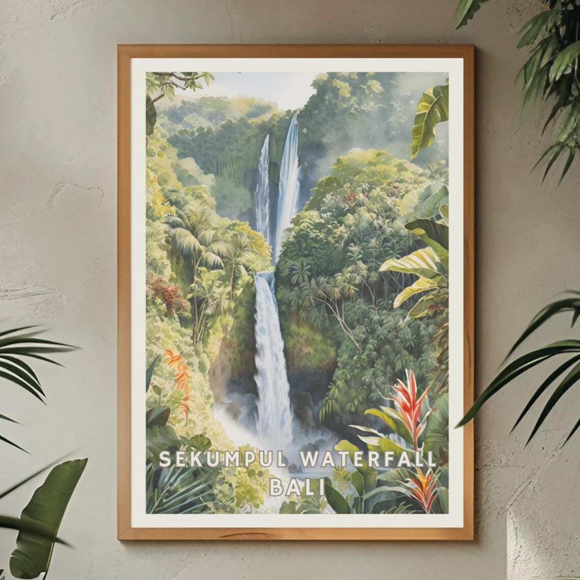 Sekumpul Waterfall Bali Travel Poster, Tropical Jungle - Image 2