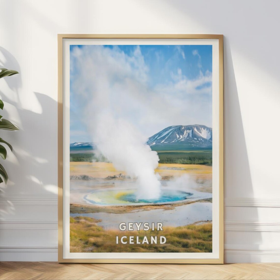 Geysir Iceland Travel Poster, Geothermal Landscape