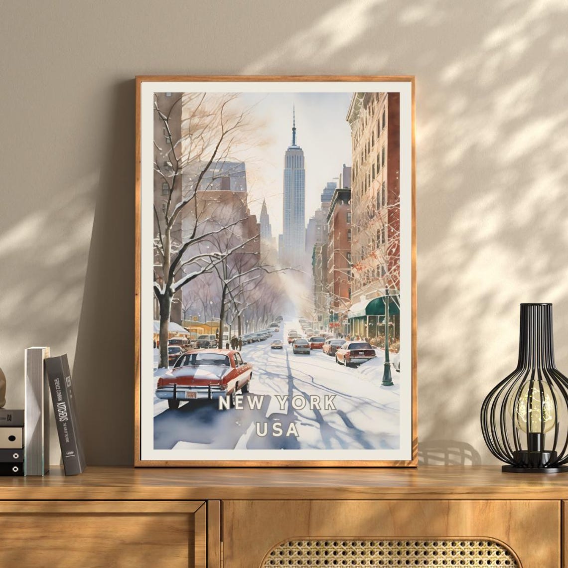 New York Usa Winter Poster Nyc Snowy Street Art Empire State Building Wall Decor New York City Travel Print Urban Winter Decor - Image 3