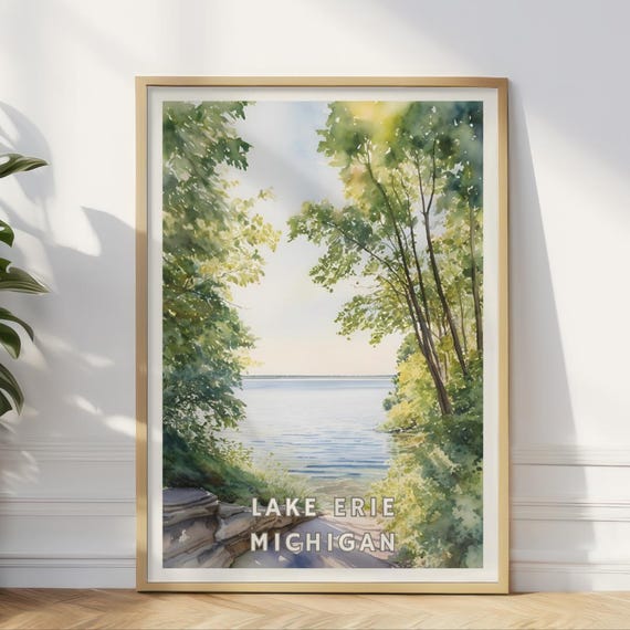 Lake Erie Michigan Poster Summer Wall Art Great Lakes Nature Print Water Landscape Midwest Travel Decor Outdoor Adventure Gift