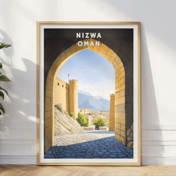 Nizwa Oman Poster Historic Fort Wall Art Middle Eastern Desert Landscape Print Cultural Travel Decor For Office Home Gallery Wall