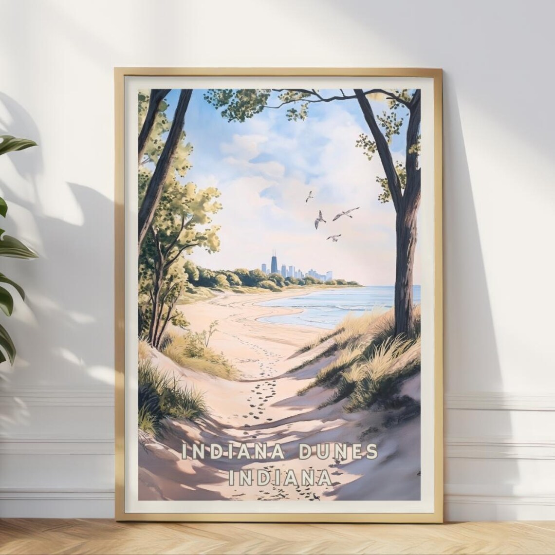 Indiana Dunes National Park Travel Poster, Lake Michigan