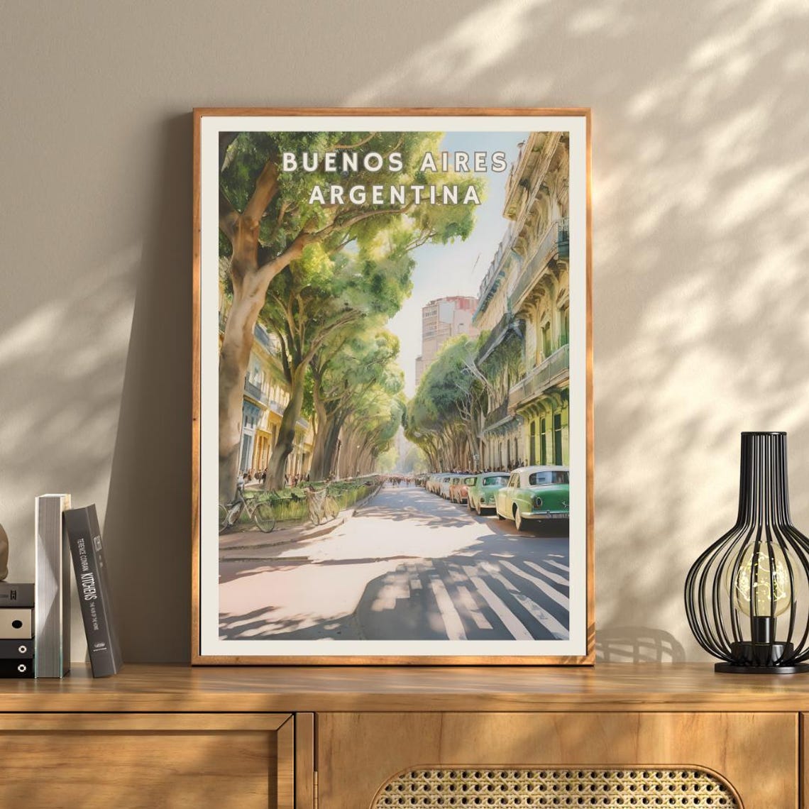 Buenos Aires Argentina Poster Vintage Street Scene Wall Art Classic Cars Trees Print South America Travel Decor Latin Cityscape Art - Image 2